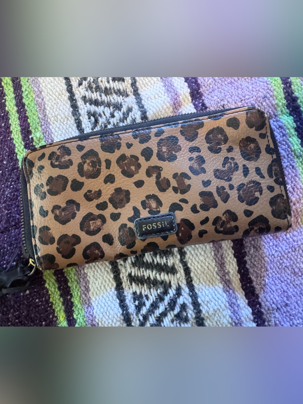 Fossil Leopard Print Zip-Around Wallet - Brown
